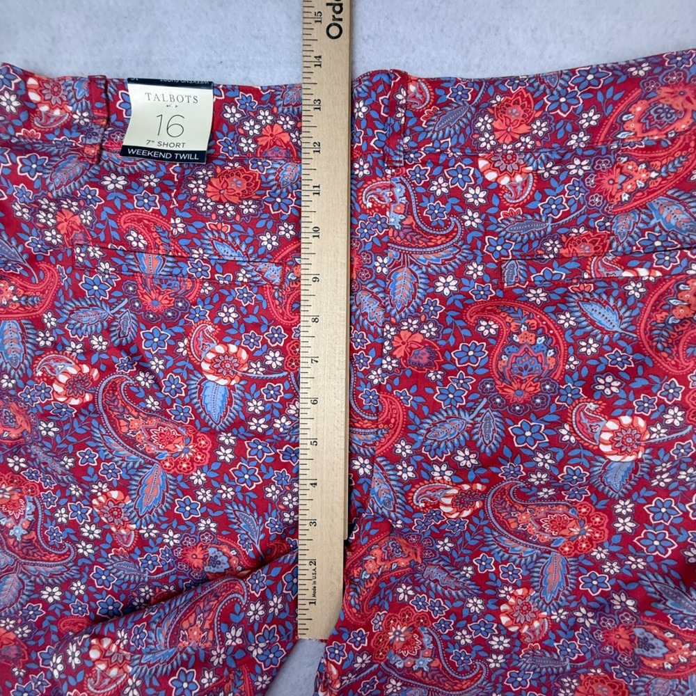 Talbots Shorts Women 16 Red Paisley Floral Weekend Twill Cotton Stretch 7 Inch - Picture 10 of 12